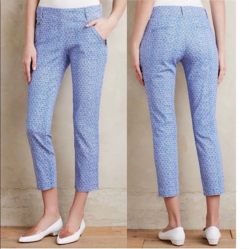 Anthropologie Cartonnier Blue Patterned Cropped Pants